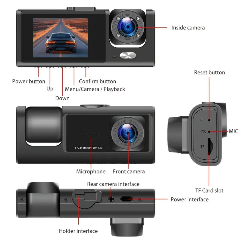 OTNG Dual Dash Cam Front & Rear 1080P/720P HD Car Dash Camera
