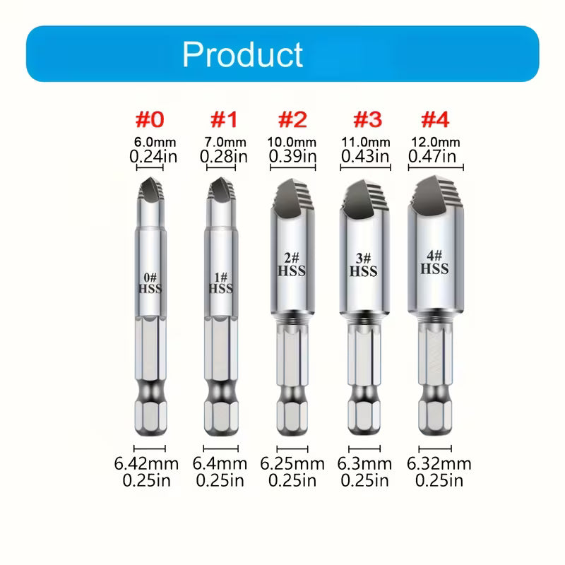 5pcs High-Speed Steel Damaged Screw Extractor Drill Bits