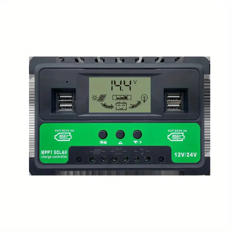 Solar Charge Controller 100A with Dual USB Ports & LCD Display, 12V/24V Voltage
