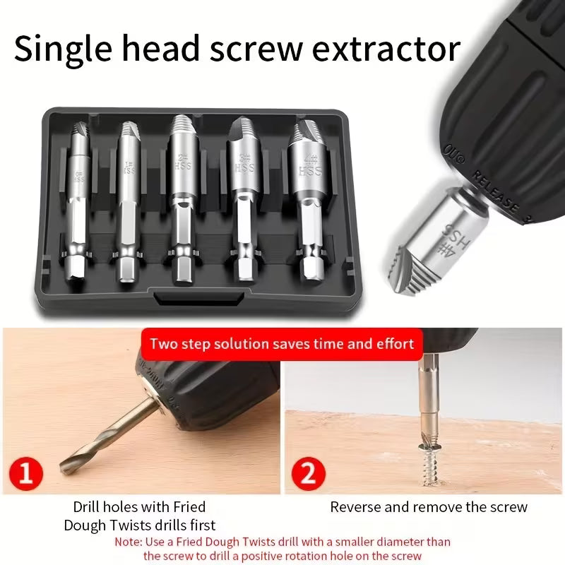 5pcs High-Speed Steel Damaged Screw Extractor Drill Bits